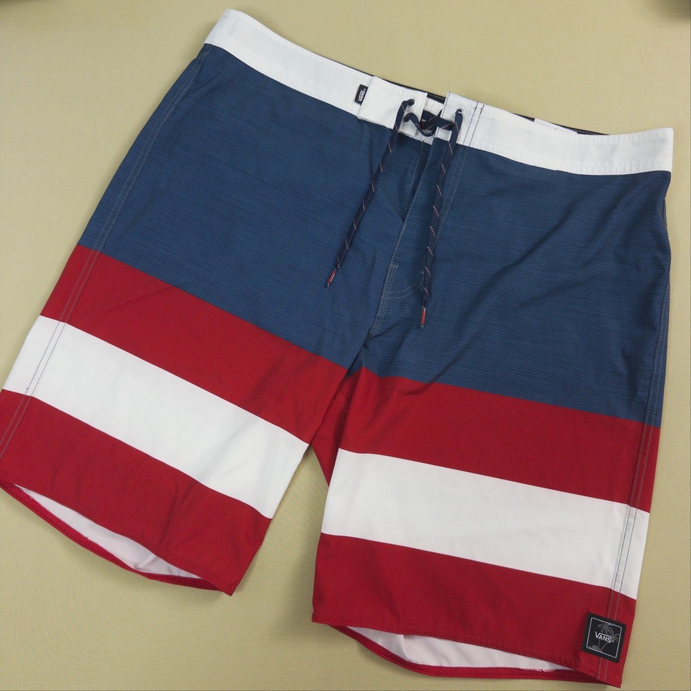 Vans Board Shorts Mens 38 Navy Red White Striped Colorblock Americana Surfwear‎
